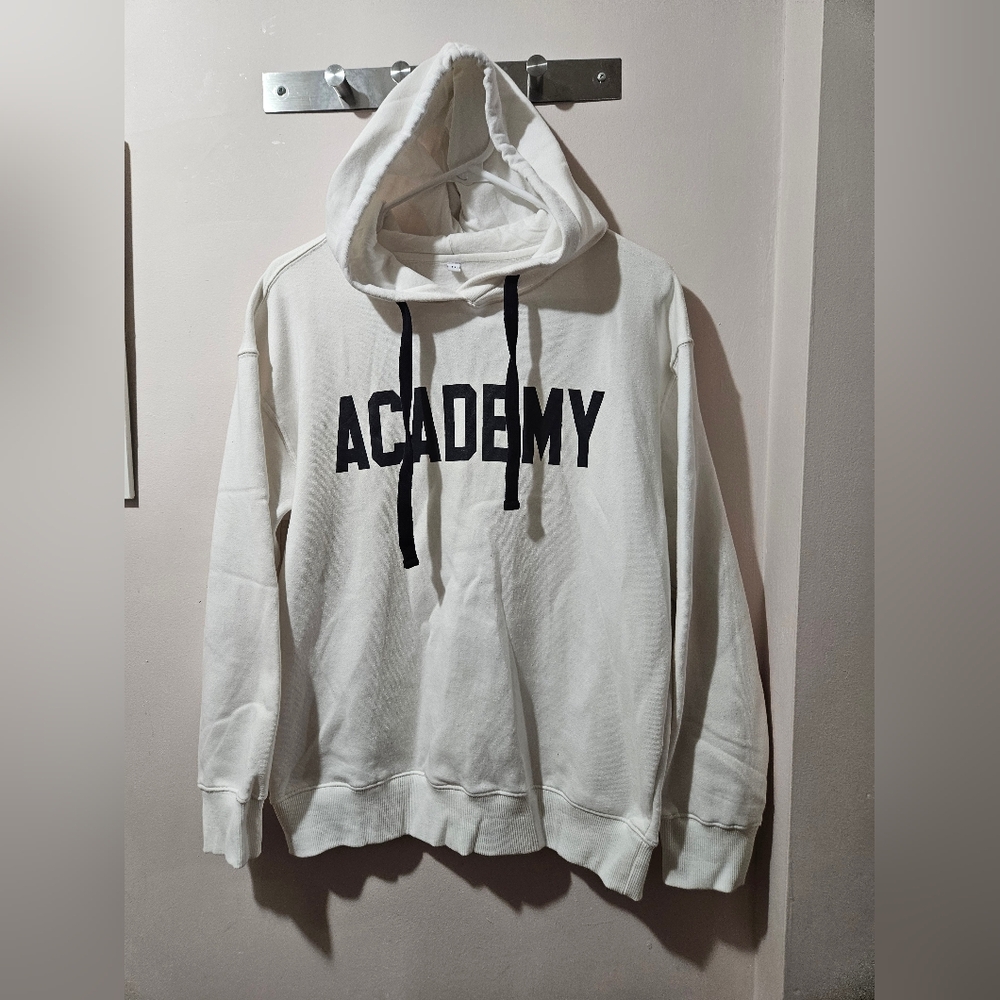 Korean Street Fashion Womens White Hoodie Sweater w/ Inside Fleece Lining Sz M